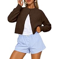 Trendy Queen Cropped Cardigan Sweaters for Women Lightweight Crop Cotton Knit Y2k Fall Outfits Fashion Clothes 2025 Chocolate Brown S