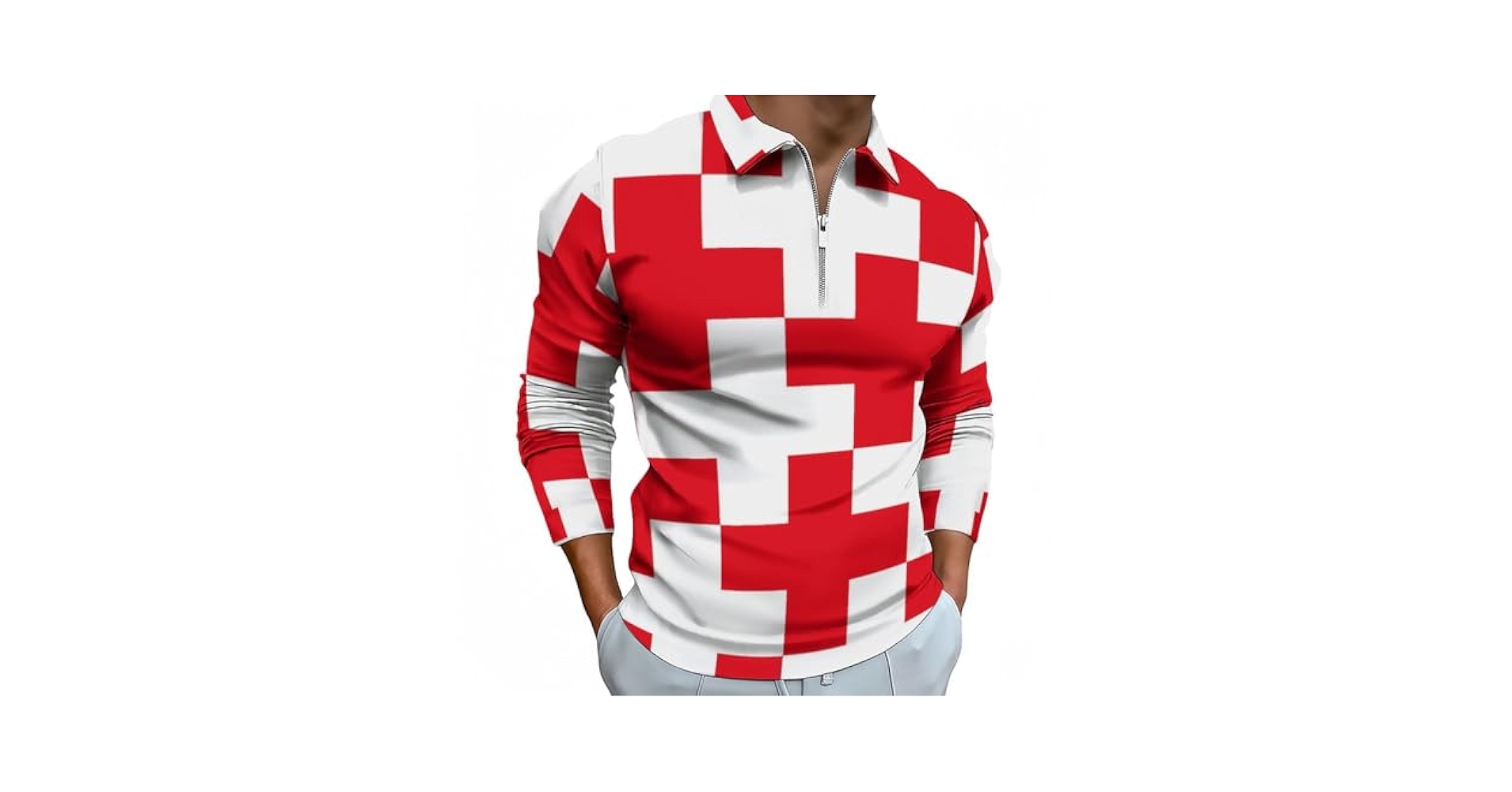 Red Cross 1 Long Sleeve Polo Shirts for Men - Fall Mens Long