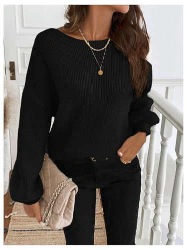 MakeMeChic Women's Bow Sweater Tie Back Long Sleeve Crew Neck Knitted Sweater Pullover Tops4