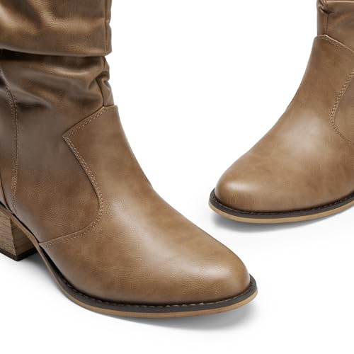 DREAM PAIRS Women's Modern Western Cowboy Boots, Mid Calf Round toe Chunky Heel Cowgirl Country Ankle Boots with Pull On Tabs4