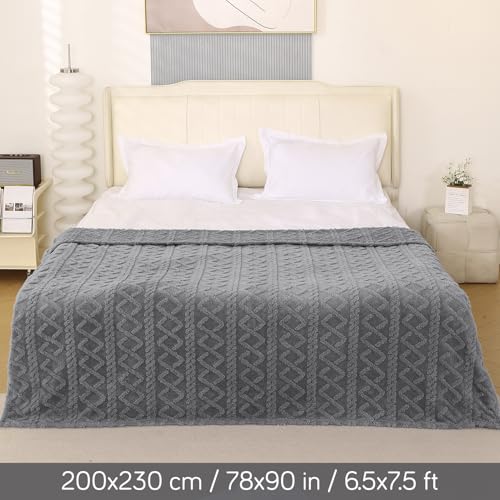 Image of HOKIPO Fleece AC Throw Blanket Double Bed Queen, 200X230 Cm / 6.5X7.5 Feet, Dark Grey (AR-5743-DGRY)