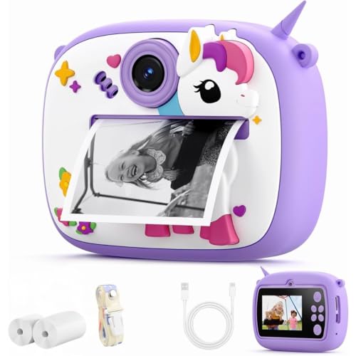 Image of PLUSPOINT Cute Unicorn Instant Print Camera for Kids, Dual Selfie Digital Camera with 1080P HD Videos Recoding, Instant Photo Printer Best Birthday Gift for Boys and Girls
