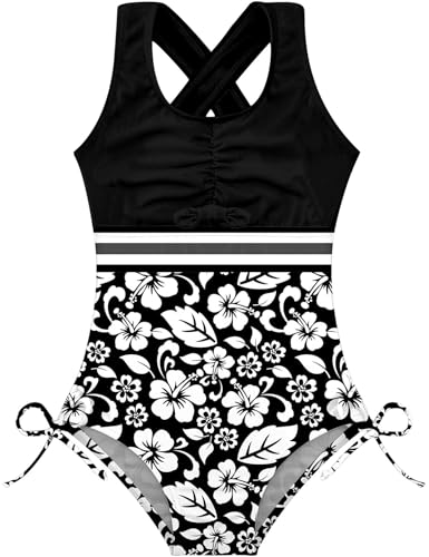Image of BFUSTYLE Girls One Piece Swimsuit Cute Striped Bathing Suit Hawaii Swimwear 6-17 Years