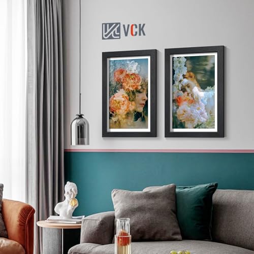 Image of VCK 11x17 Picture Frames - Black, Wide Border Solid Wood Frame, Display Posters in Horizontal and Vertical, for Home, Office, Gallery, Woodgrain Series, Wall Hanging, 2 Pack
