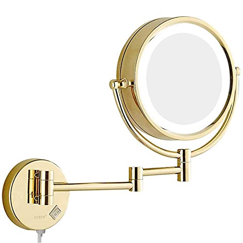Miroir maquillage éclairé LED mural extensible doré double face 3x 7x