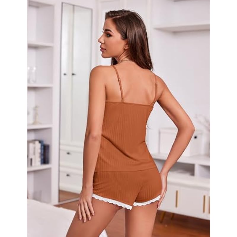 Ekouaer Womens Pajama Sets Soft Lingerie Sleepwear 2 Piece Cami Shorts Set V Neck Pj Lace Nightwear 상세이미지 5