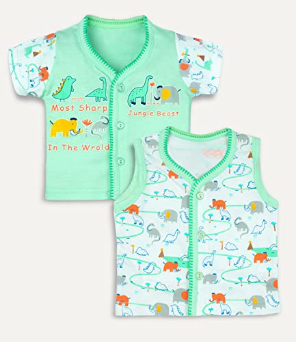Image of mustmom Newborn Baby Cotton Jhabla Set | 0-3 Months | Combo of 1 T-Shirt, 1 Vest & 2 Shorts Set | Soft Breathable Summer Wear | Gift Set