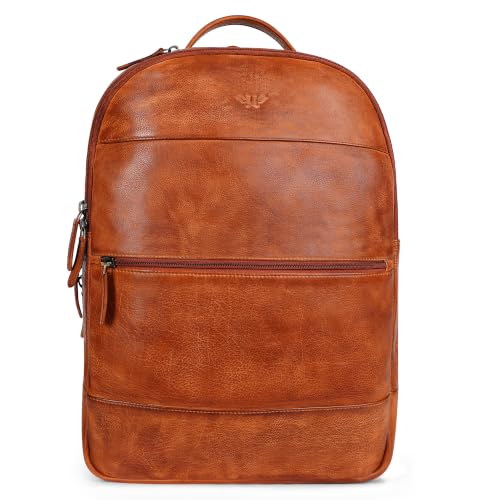 Genuine Leather Laptop Backpack for Men & Women, 15.6" Laptop Bag - Tan