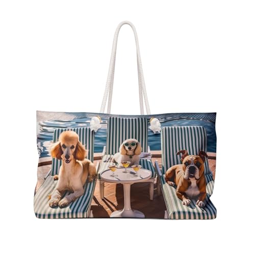 Chic Vintage Dog-Themed Weekender Bag, Pet Lover Beach Tote, Dog Parent Gift, Travel Bag, Poodle Mom