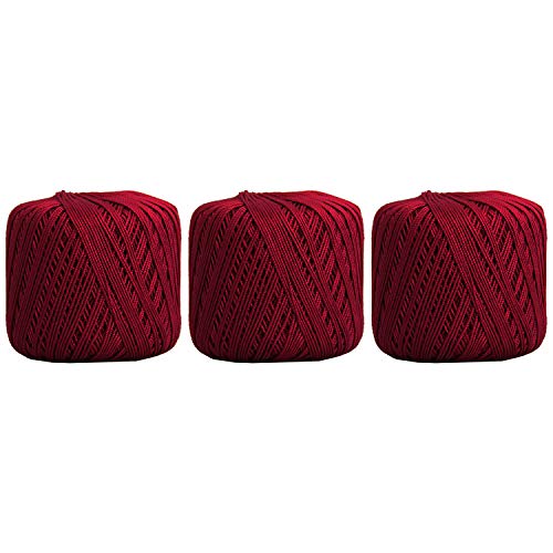 Image of ThreadArt 100% Cotton Crochet Thread Size 3, 3 Ball Pack, Burgundy 37 | Soft pure cotton crochet thread for lace, doilies, amigurumi and crafts. Smooth finish with crisp stitch definition.