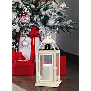 Serene Spaces Living Small Antique White Square Metal Lantern, Candle Holder, Decorative Hurricane Lantern for Wedding Aisle, Patio, Holiday, Party, Table Centerpiece, 6.25" Square & 16" Tall Serene Spaces Living Small Antique White Square Metal Lantern Candle Holder Decorative Hurricane Lantern for Wedding Aisle Patio Holiday Party Table Centerpiece 625 Square 16 Tall