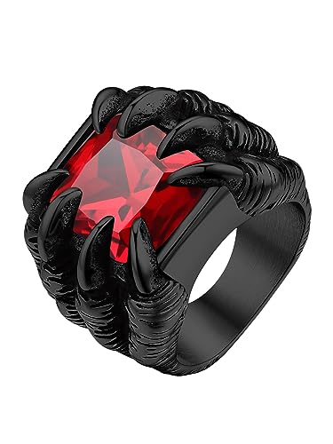 ChainsProMax Men Evil Eye Ring Biker Punk Rings, Dragon Claw Ring With Gemstone, Can Engrave, Stainless Steel/Gold Plated/Black-Send Gift Box