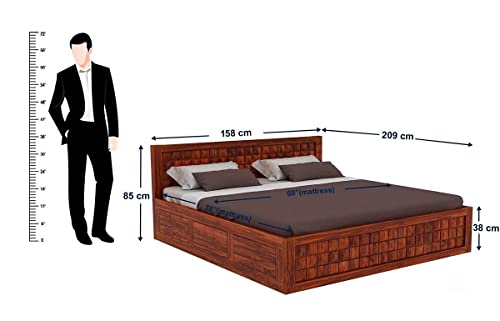 Image of SHRI MINTU'S ART Solid Sheesham Wood King Size Bed Without Storage | Wooden Double Bed Cot Bed for Bedroom Furniture | Palang Double Bed for Hotels | All (Queen, Brown 1)