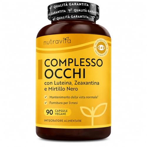 Nutravita Integratore di Luteina per Occhi - 90 Capsule Vegane - Luteina e Zeaxantina, Estratto di Mirtillo Nero, Vitamina A, B12 e Zinco - Vitamine per Occhi per Normale Capacità Visiva