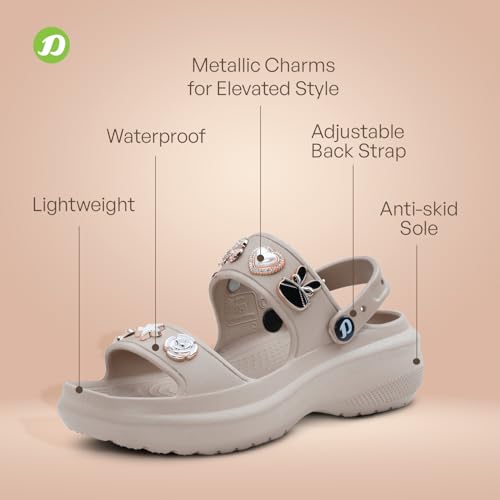 Image of DOCTOR EXTRA SOFT Women's Metallic Charms Fashion Slippers /Sandals With Adjustable Back Strap|Comfortable|Lightweight|Stylish & Anti-Skid|Waterproof Casual Beach Slides Mules Girls & Ladies D-533