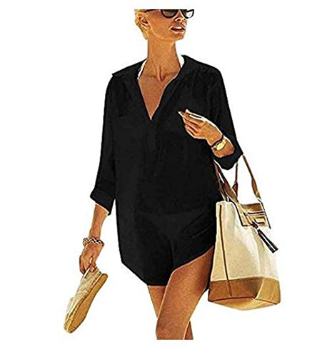 heekpek Copricostumi e Parei Donna Costumi da Bagno Abito Camicia da Donna Sexy Sciolto Beachwear Cover Up Costumi da Bagno Bikini Copricostume Spiaggia Camicetta