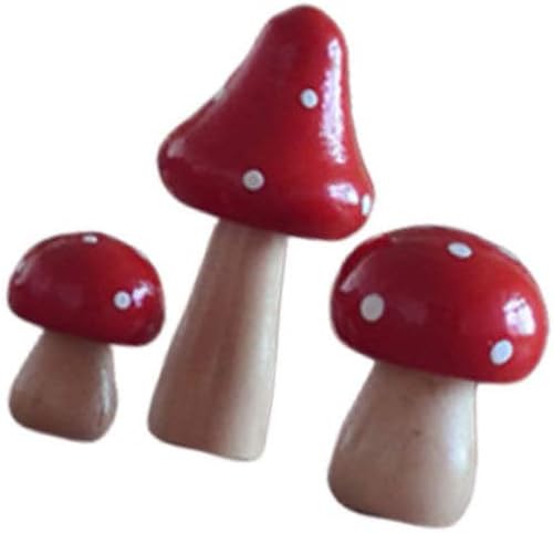 SUPVOX Mushroom Mini Figurines 3Pcs Miniature Wooden Mushrooms Fairy Garden Mushrooms Flower Pots Micro Landscape Statue Decoration Bonsai Craft Ornament (Red) - Image 5