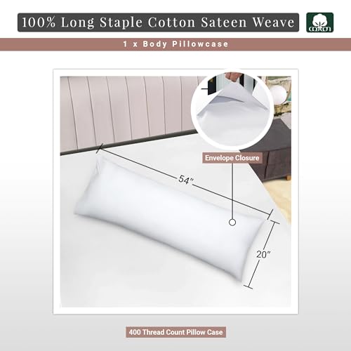 Pizuna Cotton White Body Pillow Cover 1 Piece Only, 400 Thread Count 100% Long Staple Cotton Body Pillow Case 52x140 cm - Image 3
