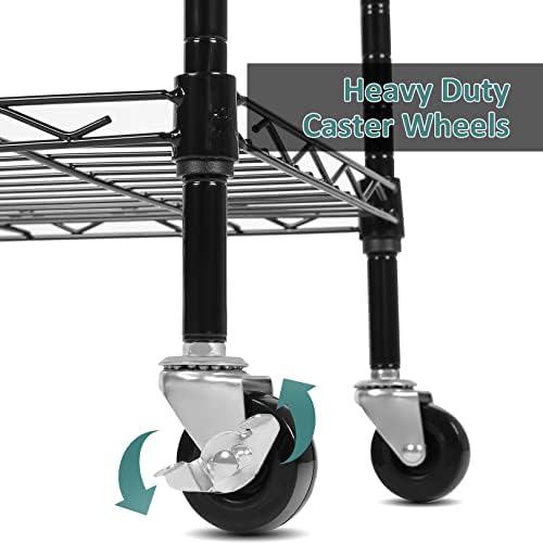 Himimi 6-Tier Standing Storage Shelf with Wheels,Height Adjustable, Heavy Duty Shelving Unit with Hook for Bathroom Kitchen Garage Bedroom Black