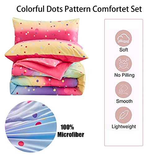 Yogeneg Colorful Polka Dots Kids Comforter Sets Twin Size For Teen Girl &Boys Women, Circles Printed Rainbow Comforter With Pillowcase, Microfiber 2 Piece Bedding Set,All Season (Rainbow C, Twin) #TOP1