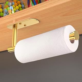 VAEHOLD Adhesive Paper Towel Holder Under Cabinet Wall Mount for Kitchen Paper Towel, Paper Towel Roll Holder Stick to Wall, Stainless Steel (Gold)