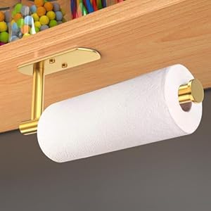 VAEHOLD Self Adhesive Paper Towel Holder Under Cabinet Mount, Wall Mounted Paper Towel Roll Holder for Kitchen, Bathroom, Wall - SUS304 Stainless Steel (Gold) VAEHOLD Self Adhesive Paper Towel Holder Under Cabinet Mount Wall Mounted Paper Towel Roll Holder for Kitchen Bathroom Wall SUS304 Stainless Steel Gold