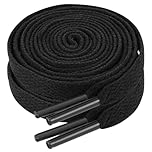 Ouligay 2 Pairs Flat Black Laces for Trainers Black Shoelace for Trainers 8mm Wide 120cm Long Football Boot Laces for Men Women Adults Kids Walking Running Sports Athletic Shoes