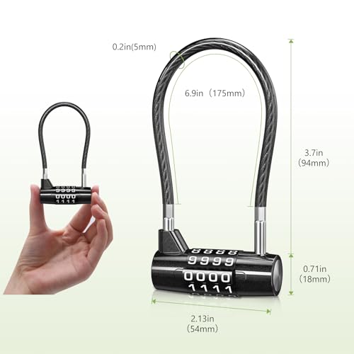 Image of KeeKit 4 Digit Combination Padlock, Resettable Padlock with Steel Wire Rope, Waterproof Lengthened Password Lock for Gyms, Schools, Fences, Toolboxes, Boxes, Cabinets - 2 Pack