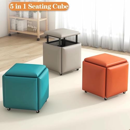 Chaise de cube ottoman modulable : 5 tabourets en cuir design