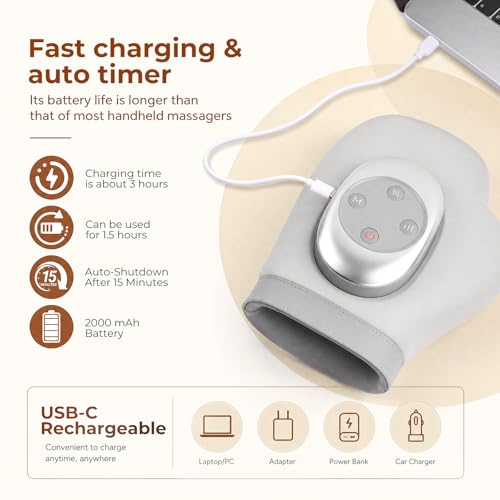 Miniatura 6 de Masajeador de Manos Eléctricos Inalámbrico con Calor y Compresión, 3 Modos 5 Niveles, Masajeador Eléctrico de Mano para el Alivio de la Artritis y el Túnel Carpiano, Regalo para Hombres y Mujeres
