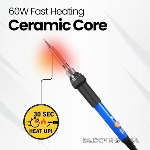 Image of ElectroSea 60W Soldering Iron with Adjustable Temperature and 5 Interchangeable Tips for Electric Welding, DIY, Iron Rework and Repairs Soldering Gun