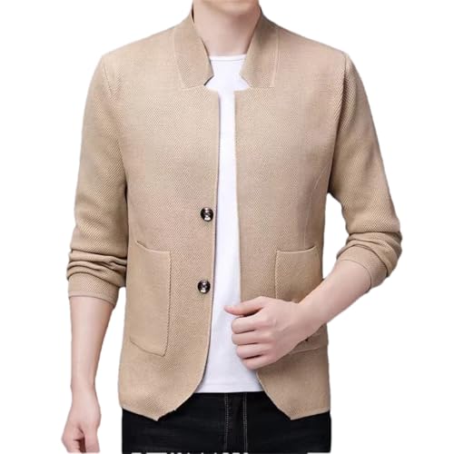Men's Solid Color Suit Stand Collar Knitted Cardigan Business Casual Sweater3