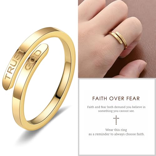 LIU JUN Trust God Ring For Women, Inspirational Ring Engraved TRUST GOD Fashion Stainless Steel Adjustable Religious Faith Rings for Women Men Jewelry Gifts3