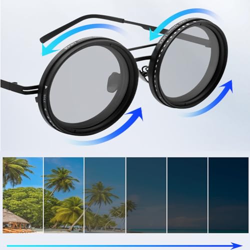 Adjustable Tint Sunglasses, Adjusta Shades Glasses, Men 1-9 Gears Adjustable Tint Polarized Round Beach Sunglasses2