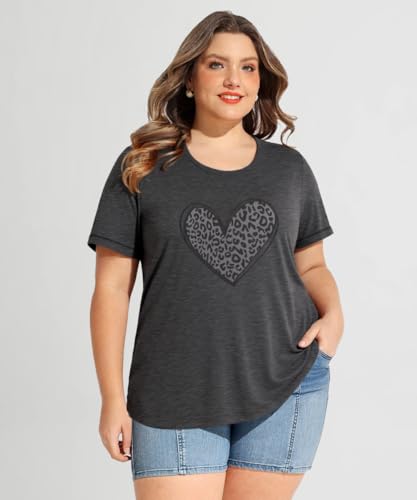 Image of CARCOS Plus Size Tops for Women Short Sleeve Raglan Striped Tee Color Block Crewneck /V Neck Tunic Loose Fit Summer XL-5XL