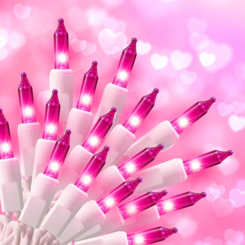 TIGOMOOV Pink Mini Christmas String Lights-21ft 100 Count Incandescent Fairy Lights with White Cord-Plug in Decorative Lights for Christmas Tree Valentines Day Wedding&Home Decor (Indoor Outdoor)