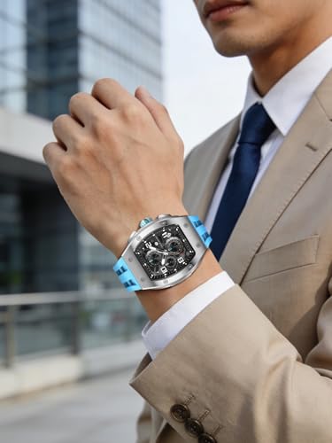 Image of TSAR BOMBA Mens Luxury Watch Watches for Men 50M Waterproof Japanese Quartz Movement Tonneau Stainless Steel Case Sapphire Glass with Chronograph Date Function Cool Unique Fashion Gift