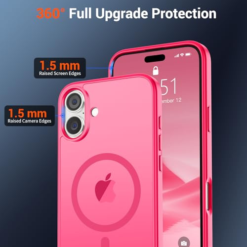 Image of SUPFINE Magnetic for iPhone 16 Plus Case(Compatible with MagSafe) (Military Grade Drop Protection) Slim Translucent Matte Shockproof with Anti-Fingerprint Phone Case,Hot Pink