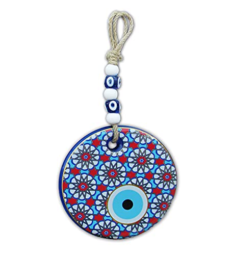 Evil Eye Decor, Evil Eye Wall Decor, Evil Eye Beads, Glass Wall Hanging Beads for Doorways, Turkish Blue Nazar Bead - Home Protection Charm, Big Good Luck Charm, Evil Eye Wall Art Decor (Model 11)