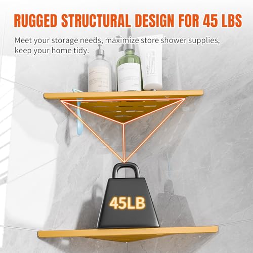HBXS Shower Corner Shelf with Razor Hole,Modern Style Shower Caddy, Sturdy 304 Stainless Steel Shower Organizer,No Drilling Bathroom Corner Shelf for Tile Wall Gold 2 Pack-10 by HBXS - Used condition - Image 5