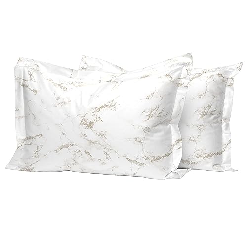 Pizuna Cotton Carrara Marble Taupe Printed King Size Oxford Pillow Cases 2 Pack