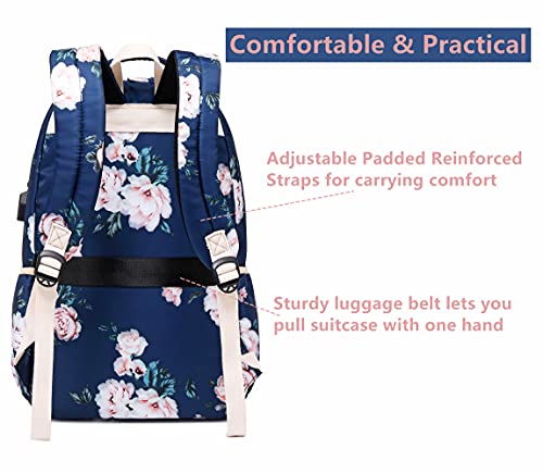 Image of Leaper Floral School Backpack Girls Bookbag Daypack USB Charging Port Dark Blue-2