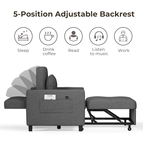 Sofá cama extraíble de dos plazas en madera maciza gris oscuro 133cm 7