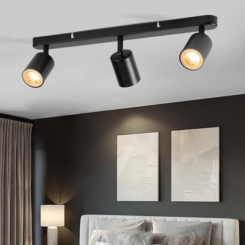 VIIIVA 3 Way Spotlight Ceiling Light Rotatable, Black Spot Lights GU10 Industrial Spotlights Fitting Adjustable, GU10 Spotlight Bar for Bedroom Living Room Hallway, Bulb Not Included