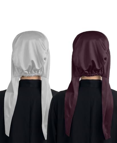 Image of Mehar Women's Hair Ponytail Cap Set of 2 | Soft Stretchable Polyester Hijab Inner Cap | Adjustable Tie-Back | Scarf & Helmet Inner | One Size Fits All