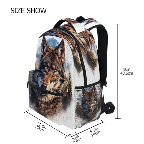 Wolf Watercolor Landscape Backpack for School Boys Girls Adults Kids Bookbag Laptop Bag 18L4