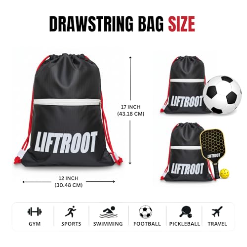 Image of Drawstring Bag for Men & Women, Water-Resistant Polyester PU Matte Sports Drawstring Rope Bag with Zip Pocket | Lightweight Gym, Workout, Travel Sack Bag 15L