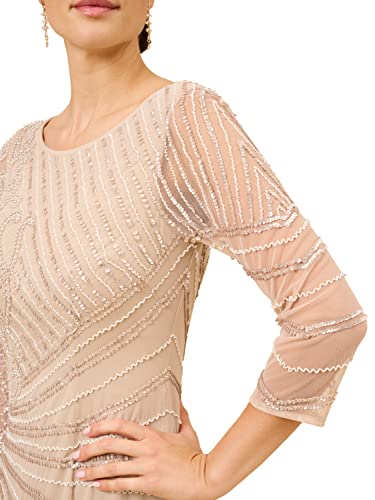 Image of Adrianna Papell Long Sleeve Beaded Long Gown with Starburst Bead Pattern