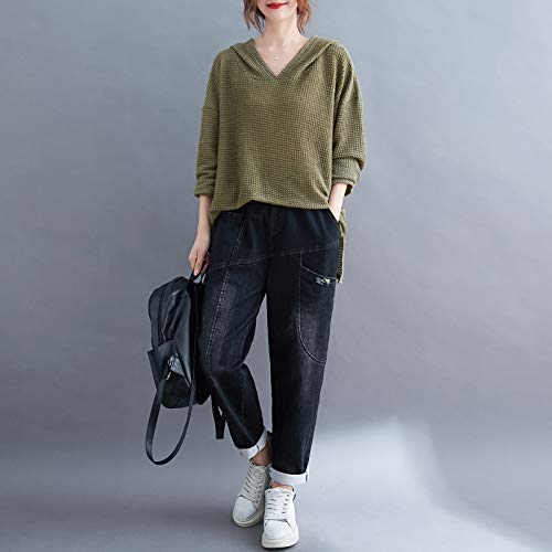 Leeofty Moletom feminino com capuz manga comprida divisão lateral mais longa nas costas pulôver blus