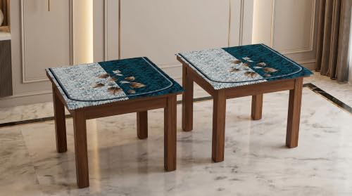 Image of KINGLY Quilted Velvet Sofa Cover Teal Blue 2 Pc Stool Cover Anti Skid Pipe